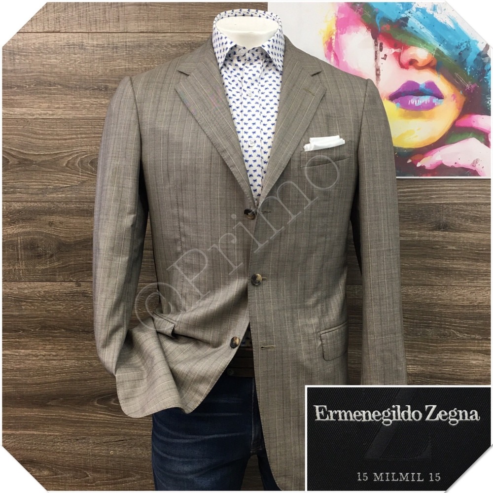 ZEGNA 15 MILMIL 15 Mens Wool Suit Jacket Blazer Sport Coat Casual Size 42L Brown